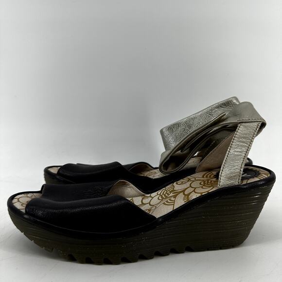 Fly London Yula Peep Toe Platform Wedge Heel Ankle Strap Patent Leather Purple 8 - Picture 4 of 7